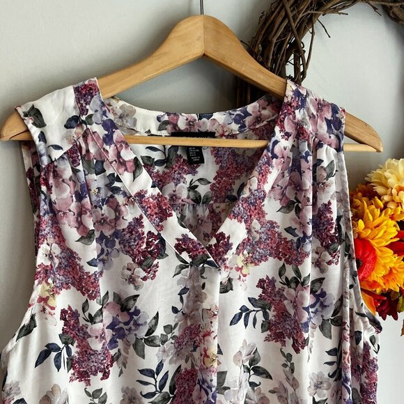 Cynthia Rowley Sleeveless Womens Floral Chiffon Blouse XTRA-LARGE XL White Pink - Picture 2 of 9